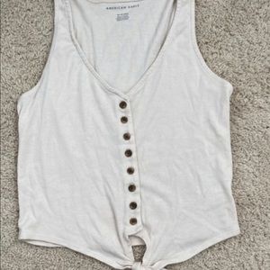 AEO WHITE/CREAM BUTTON TIE FRONT TANK TOP